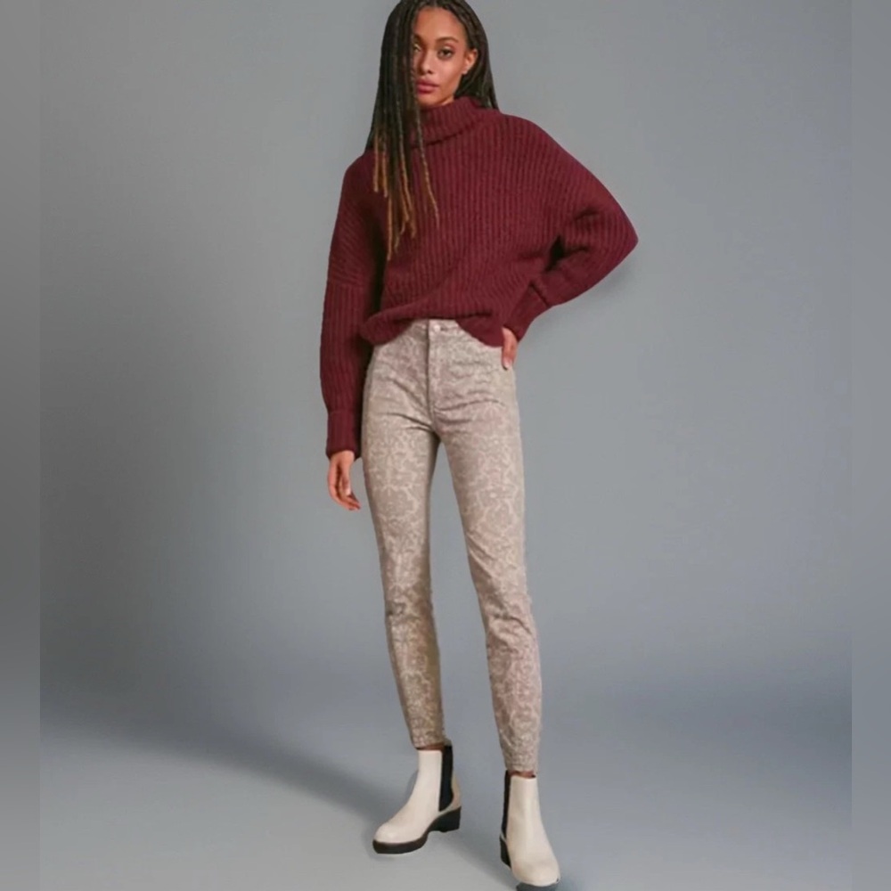 PILCRO Anthropologie Women's Brown Beige Paisley Skinny Jeans Pants Size 31